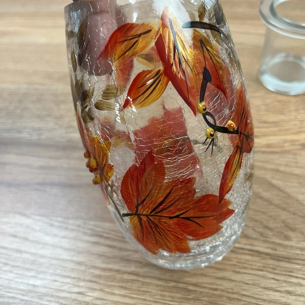 Yankee Candle Crackle‎ Glass Fall Leaves Votive Tealight Holder- Beautiful!